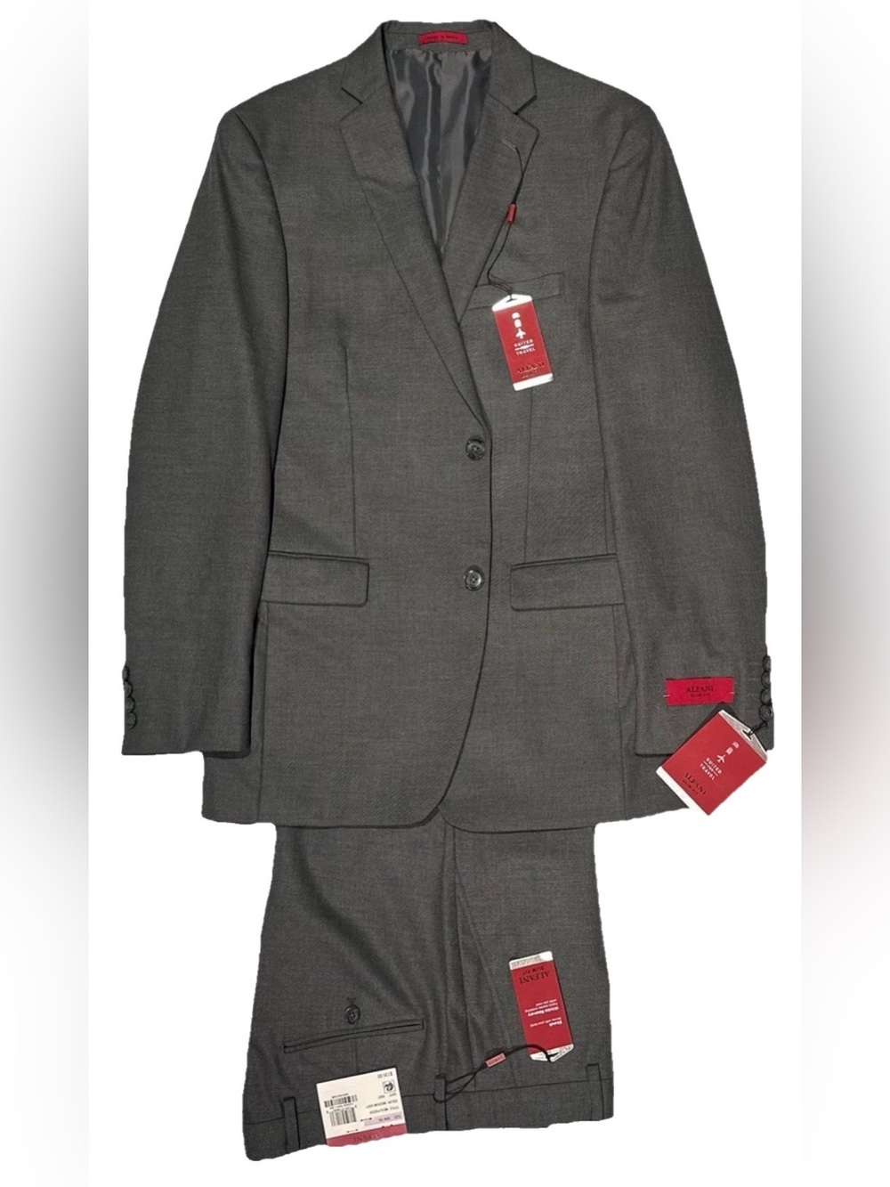 $495 NEW ALFANI SUIT 38L 38 L SLIM FIT TRAVEL POCKETS WRINKLE RESISTANT STRETCH